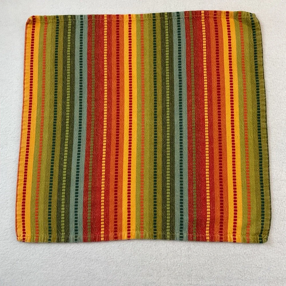 Pier 1 Vintage Striped Cloth Napkins Set of 10 Orange Green Yellow Square Autumn